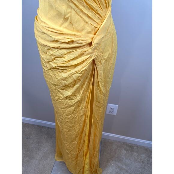 SAU LEE Helene One Shoulder Ruched Draped Canary Yellow Maxi Dress Size 6 - Picture 5 of 9